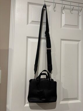 DKNY Black Pebbled Leather Messenger Crossbody Bag